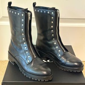 Coach Lara Stud Comb Black Leather Boots Size 8